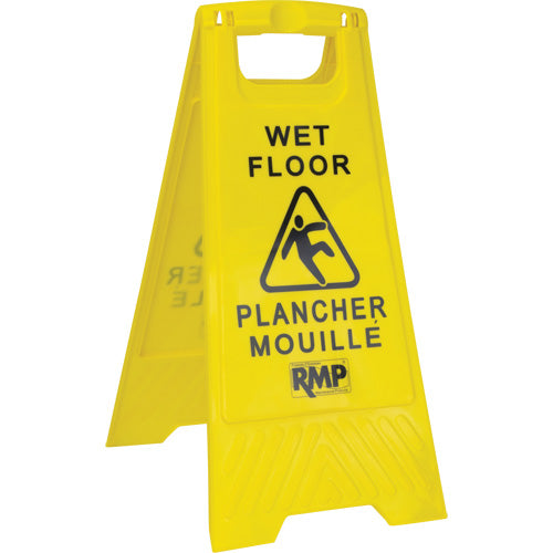 Panneau d'avertissement "Plancher mouillé", Bilingue avec pictogramme - JD391