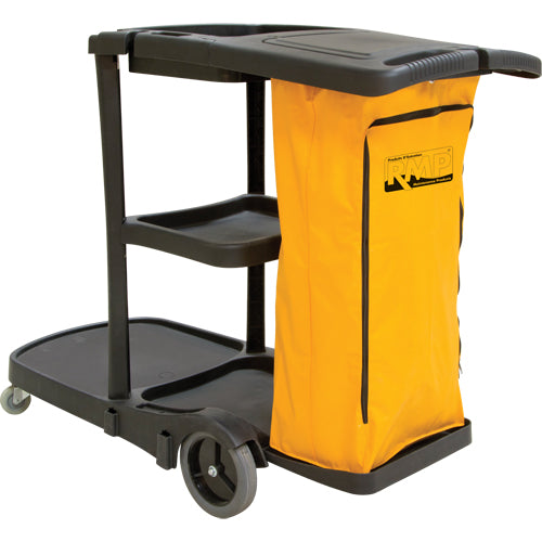 Chariot de nettoyage pour concierge, 51" x 20" x 38", Plastique, Noir - JG813