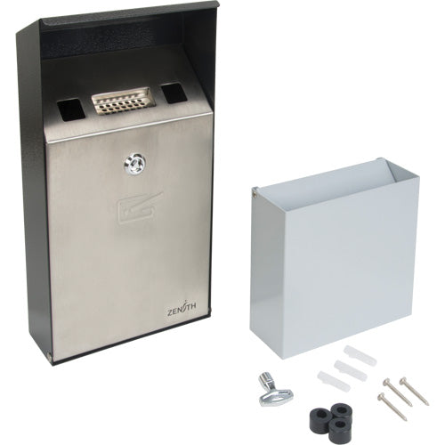 Ashtray, Wall Mounted, Stainless Steel, 1 Liter Capacity, 11-4/5" Height - JN620