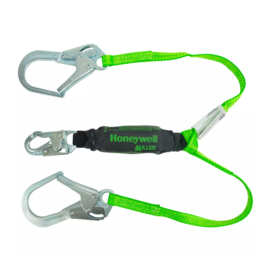 XPRS – Miller™ HPMC shock‑absorbing lanyard, 4 ft, locking rebar hook anchorage, locking leg carabiner, polyester