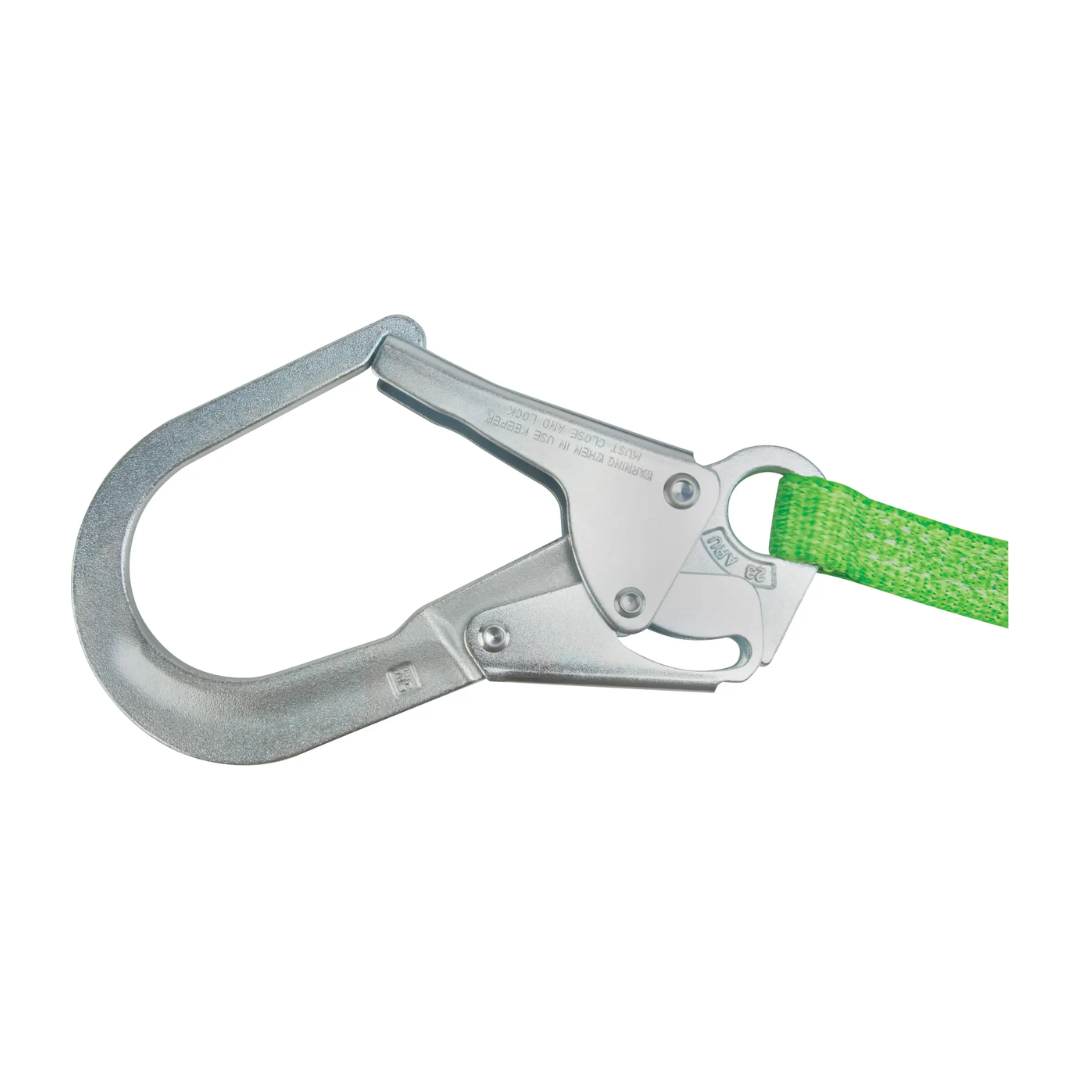 XPRS – Miller™ HPMC shock‑absorbing lanyard, 4 ft, locking rebar hook anchorage, locking leg carabiner, polyester
