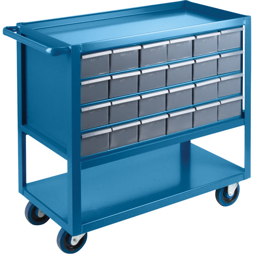 Chariot à tablette avec tiroir, 1200 lb Capacité, Acier, 18" x la, 35" x ha, 36" p, Roues en Caoutchouc, Entièrement soudé, 24 tirroirs - MA246