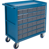 Chariot à tablette avec tiroir, 1200 lb Capacité, Acier, 18" x la, 35" x ha, 36" p, Roues en Caoutchouc, Entièrement soudé, 36 tirroirs - MA247