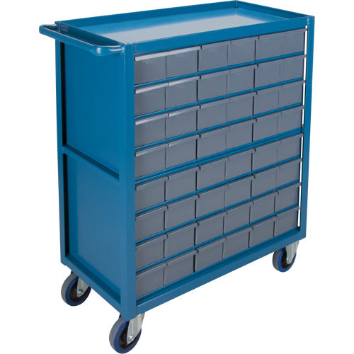 Chariot à tablette avec tiroir, 1200 lb Capacité, Acier, 18" x la, 35" x ha, 36" p, Roues en Caoutchouc, Entièrement soudé, 48 tirroirs - MA248
