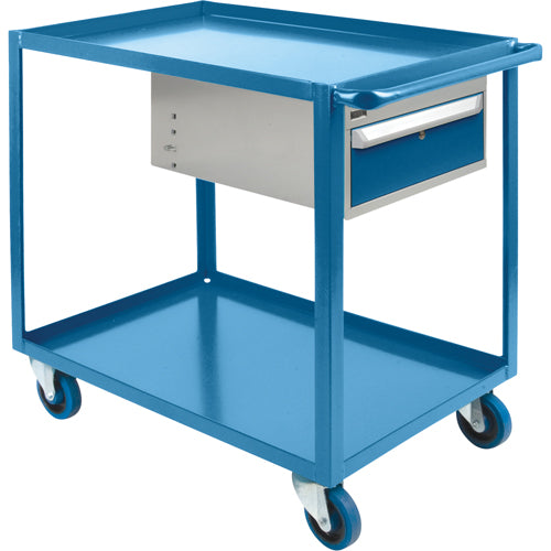 Chariots à tablettes avec tiroir, 1200 lb Capacité, Acier, 24" x la, 36" x ha, 48" p, Roues en Caoutchouc, Entièrement soudé, 1 tirroirs - ML081