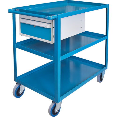 Chariots à tablettes avec tiroir, 1200 lb Capacité, Acier, 24" x la, 36" x ha, 48" p, Roues en Caoutchouc, Démonté, 1 tirroirs - ML082