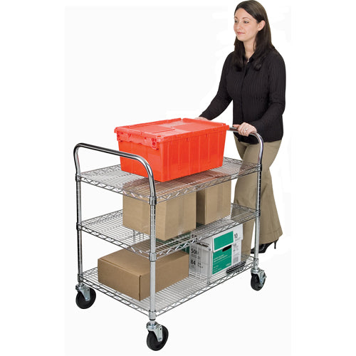 Chariot utilitaire en treillis métallique, Chromé, 60" x 39" x 18", Capacité 800 lb - MK784