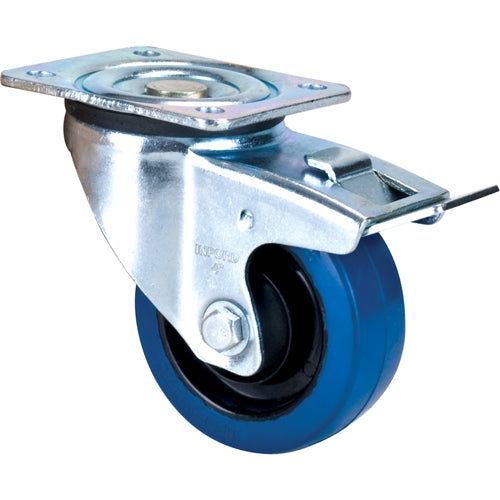 Roulette bleue, Pivotant avec frein, 4" (101,6 mm), Caoutchouc, 350 lb (158,8 kg) - ML342