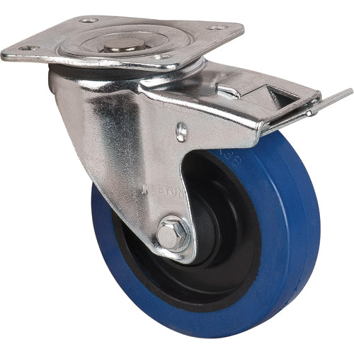 Roulette bleue, Pivotant avec frein, 5" (127 mm), Caoutchouc, 400 lb (181 kg) - ML345