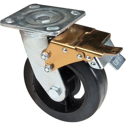 Roulette moulé, Pivotant avec frein, 6" (152,4 mm), Caoutchouc, 550 lb (249 kg) - ML851