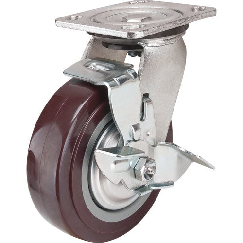 Roulette, Pivotant avec frein, 6" (152,4 mm), Polyuréthane, 850 lb (385 kg) - MN449