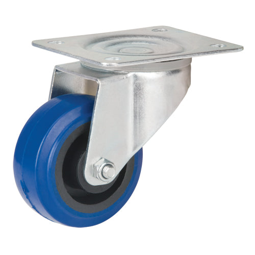 Roulette bleue, Pivotant, 3" (76 mm), Caoutchouc, 285 lb (129 kg) - MO511