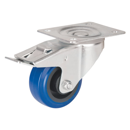 Roulette bleue, Pivotant avec frein, 3" (76 mm), Caoutchouc, 285 lb (129 kg) - MO513