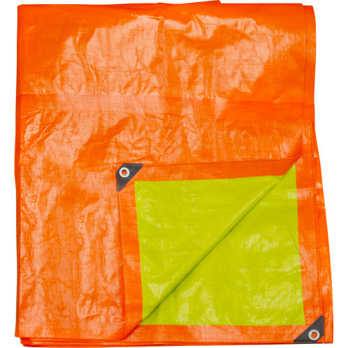 Bâche tissée robuste haute visibilité, Vert/Orange, 16' x 20' x 12 mils - NAA096