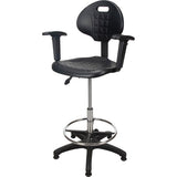 Heavy Duty Ergonomic Stool with Adjustable Armrests, Stationary, Adjustable, 39" - 48", Polyurethane Seat, Black - OR333