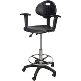 Heavy Duty Ergonomic Stool with Adjustable Armrests and Nylon Casters, Mobile, Adjustable, 39" - 48", Polyurethane Seat, Black - OR334