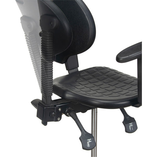 Heavy Duty Ergonomic Stool with Adjustable Armrests and Nylon Casters, Mobile, Adjustable, 39" - 48", Polyurethane Seat, Black - OR334
