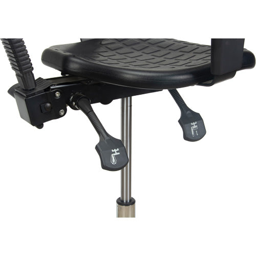 Heavy Duty Ergonomic Stool with Adjustable Armrests, Stationary, Adjustable, 39" - 48", Polyurethane Seat, Black - OR333