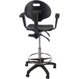 Heavy Duty Ergonomic Stool with Adjustable Armrests and Nylon Casters, Mobile, Adjustable, 39" - 48", Polyurethane Seat, Black - OR334