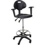 Heavy Duty Ergonomic Stool with Adjustable Armrests and Nylon Casters, Mobile, Adjustable, 39" - 48", Polyurethane Seat, Black - OR334