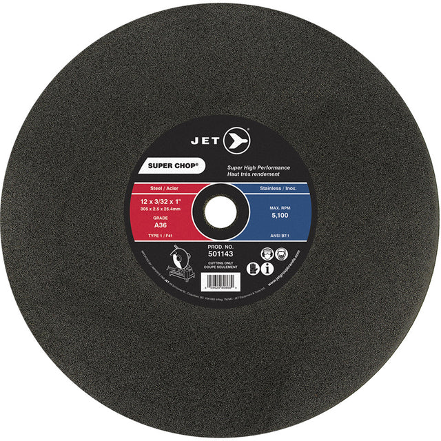 Jet Super Chop 12 in. cutting disc for steel and stainless, black with red and blue label