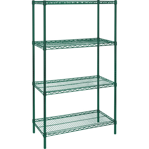 Étagères robustes en treillis métallique au fini époxy vert, 4 Tablettes, 30" la x 63" h x 14" p - RN089