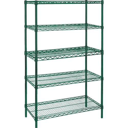 Étagères robustes en treillis métallique au fini époxy vert, 5 Tablettes, 72" la x 74" h x 18" p - RL668