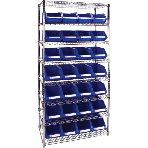 Étagère robuste en treillis métallique avec bacs de rangement, Tiers 8, 36" la x 74" h x 18" p - RL819