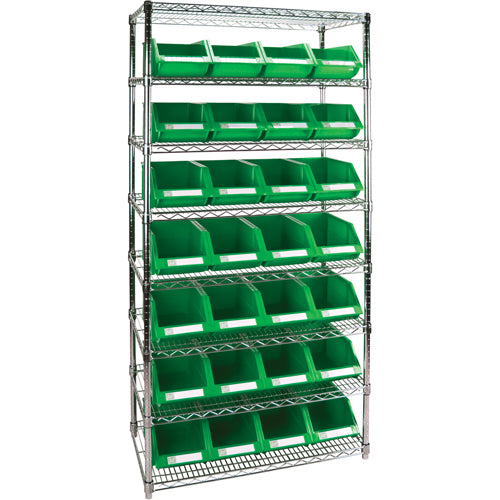 Étagère robuste en treillis métallique avec bacs de rangement, Tiers 8, 36" la x 74" h x 14" p - RL817