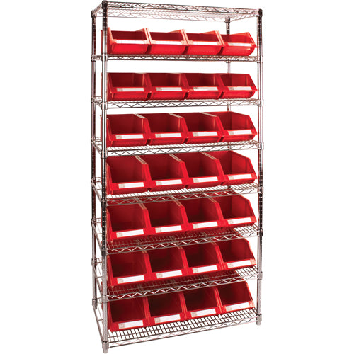 Étagère robuste en treillis métallique avec bacs de rangement, Tiers 8, 36" la x 74" h x 14" p - RL818
