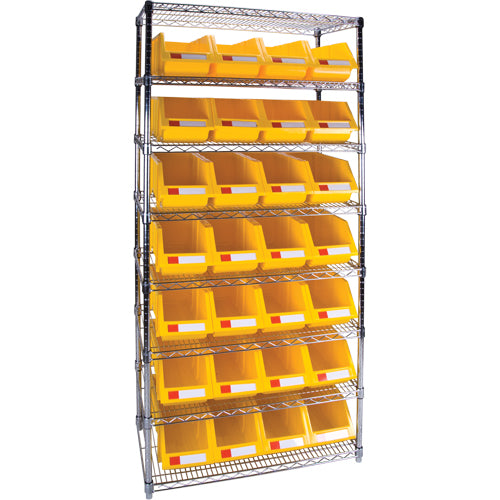 Étagère robuste en treillis métallique avec bacs de rangement, Tiers 8, 36" la x 74" h x 14" p - RL816