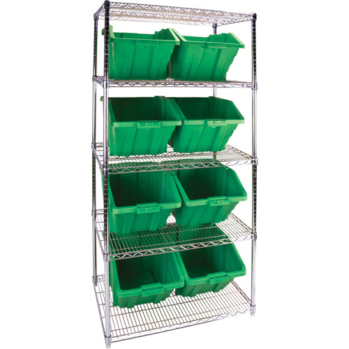 Étagère robuste en treillis métallique avec bacs de rangement, Tiers 5, 36" la x 74" h x 24" p - RL825
