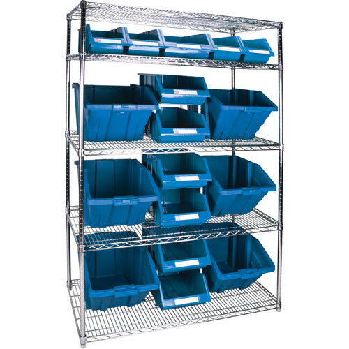 Étagère robuste en treillis métallique avec bacs de rangement, Tiers 5, 48" la x 74" h x 24" p - RL835