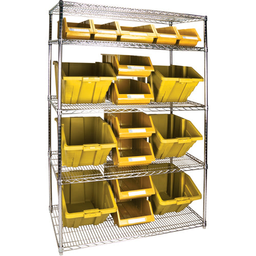 Étagère robuste en treillis métallique avec bacs de rangement, Tiers 5, 48" la x 74" h x 24" p - RL836