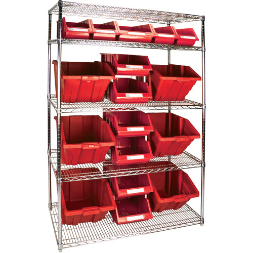 Étagère robuste en treillis métallique avec bacs de rangement, Tiers 5, 48" la x 74" h x 24" p - RL838