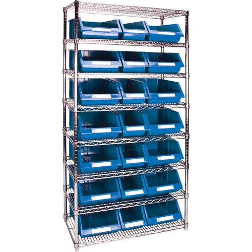 Étagère robuste en treillis métallique avec bacs de rangement, Tiers 8, 36" la x 74" h x 18" p - RL839