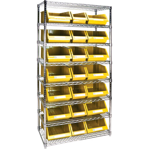 Étagère robuste en treillis métallique avec bacs de rangement, Tiers 8, 36" la x 74" h x 18" p - RL840