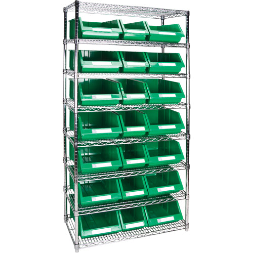 Étagère robuste en treillis métallique avec bacs de rangement, Tiers 8, 36" la x 74" h x 18" p - RL841