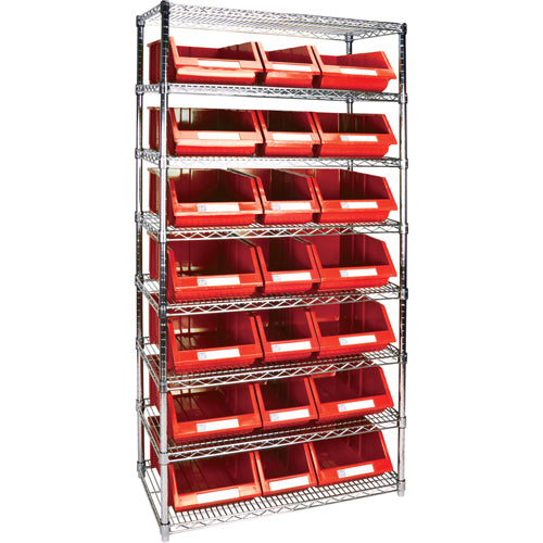 Étagère robuste en treillis métallique avec bacs de rangement, Tiers 8, 36" la x 74" h x 18" p - RL842