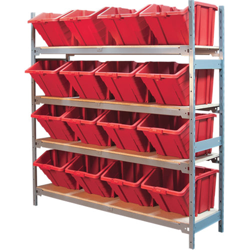 Étagères larges avec bacs géants en plastique, Acier, Sans boulons, Capacité 800 lb, 66" la x 72" h x 18" p - RL980