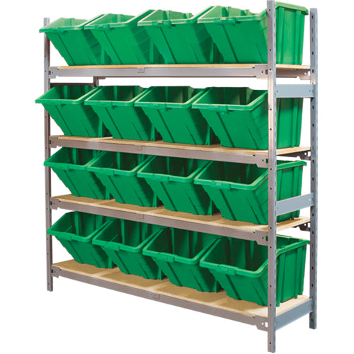 Étagères larges avec bacs géants en plastique, Acier, Sans boulons, Capacité 800 lb, 66" la x 72" h x 18" p - RL982