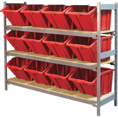 Étagères larges avec bacs géants en plastique, Acier, Sans boulons, Capacité 800 lb, 66" la x 60" h x 18" p - RL984
