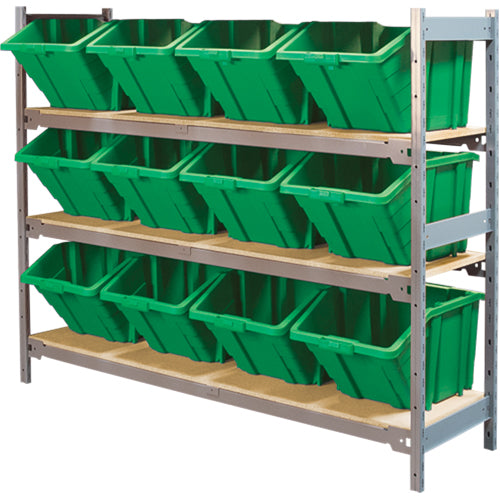 Étagères larges avec bacs géants en plastique, Acier, Sans boulons, Capacité 800 lb, 66" la x 60" h x 18" p - RL986