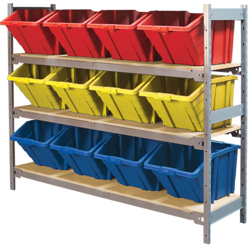 Étagères larges avec bacs géants en plastique, Acier, Sans boulons, Capacité 800 lb, 66" la x 60" h x 18" p - RL988