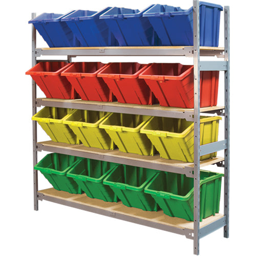 Étagères larges avec bacs géants en plastique, Acier, Sans boulons, Capacité 800 lb, 66" la x 72" h x 18" p - RL989