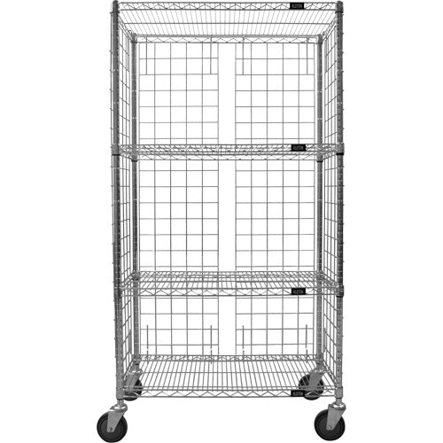 Chariot fermé en treillis métallique, Chromé, 36" x 69" x 18", Capacité 800 lb - RN559