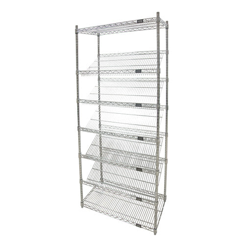 Étagère en treillis métallique avec tablettes inclinées, Tiers 7, 48" la x 74" h x 24" p - RN594