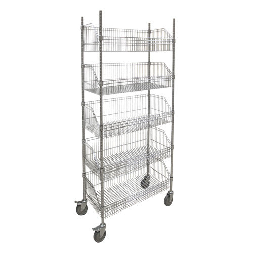 Chariot à tablette avec panier en treillis, Tiers 5, 36" la x 80" h x 18" p - RN612
