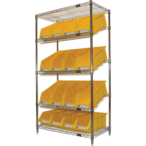Étagère en treillis métallique à tablettes inclinées avec bacs, Tiers 5, 36" la x 63" h x 18" p - RN659