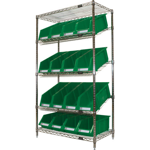 Étagère en treillis métallique à tablettes inclinées avec bacs, Tiers 5, 36" la x 63" h x 18" p - RN660